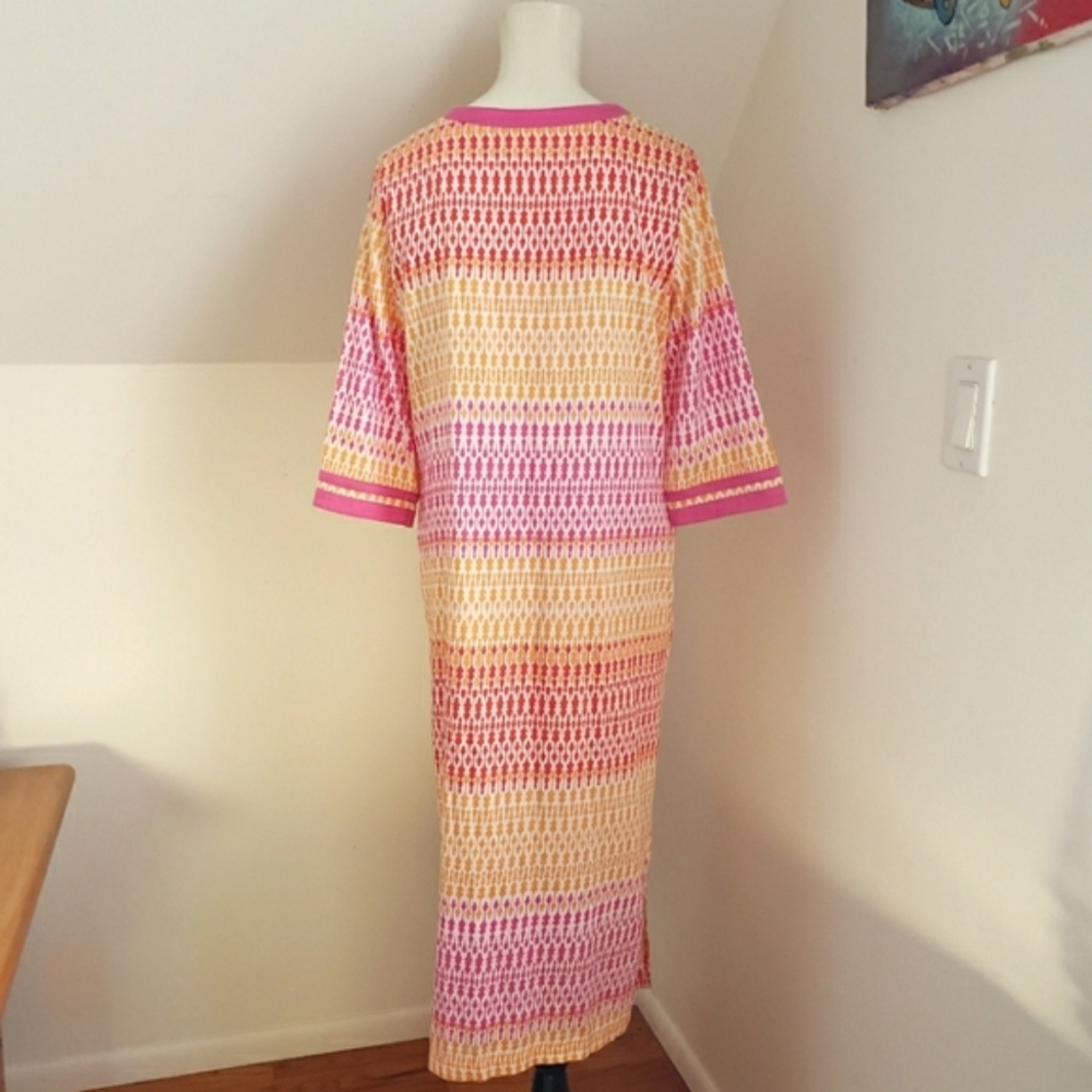 Charter Club Intimates Multicolor 3/4 Sleeve Split V-Neck 1/2 Zip Long Caftan XS - Picture 12 of 16